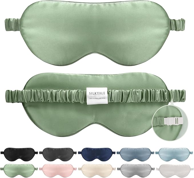 100% Mulberry Silk Eye Mask for Sleeping with Silk Wrapped Adjustable Strap,Sage Green - Bloomnest