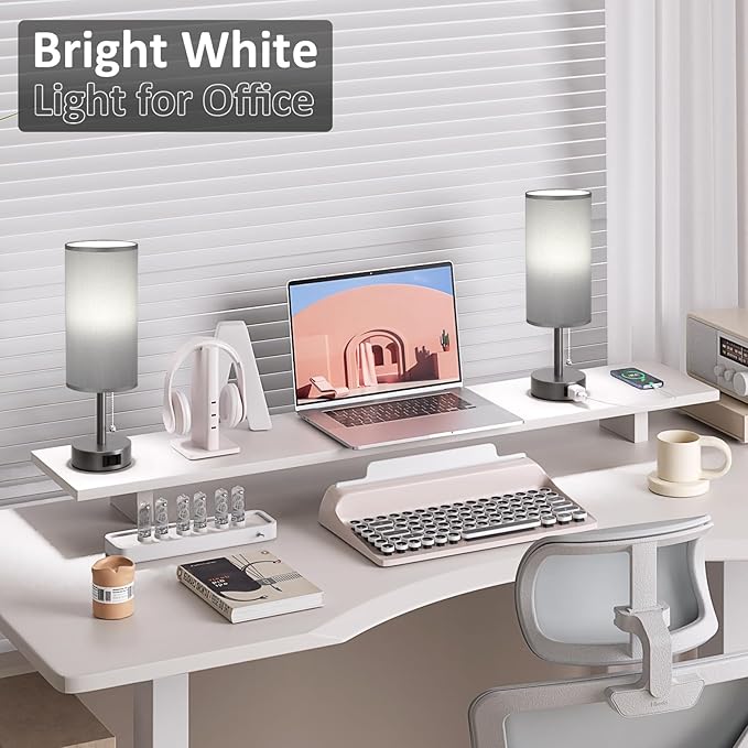 Fenmzee Dark Grey Bedside Table Lamps Set of 2-3 Color Temperatures Pull Chain Lamp with AC Outlet Charging Port, Small Round Night Stand Lamps for Bedroom, Bed Side Light with E26 LED Bulbs - Bloomnest
