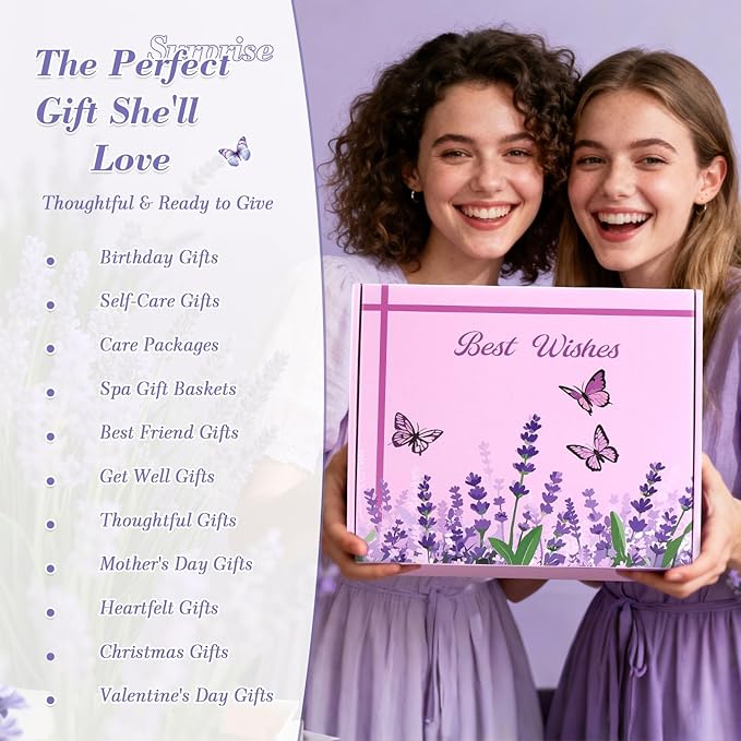 Valentines Day Gifts for Her Birthday Gifts for Women ,Self Care Get Well Soon Gifts Baskets Lavender Spa Kit Bath Set Gifts for Mom Girlfriend Wife Daughter Sister Best friend w/ Blanket - Bloomnest