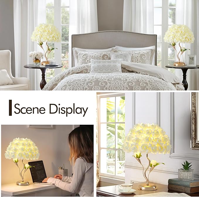 Flowers Table Light Fabric Rose Nightstand Lamp Creative Romantic Bouquet Desk Lamp Yellow Princess Lamp for Wedding Decor Valentines Dating Bedroom Livingroom Hotel Office - Bloomnest