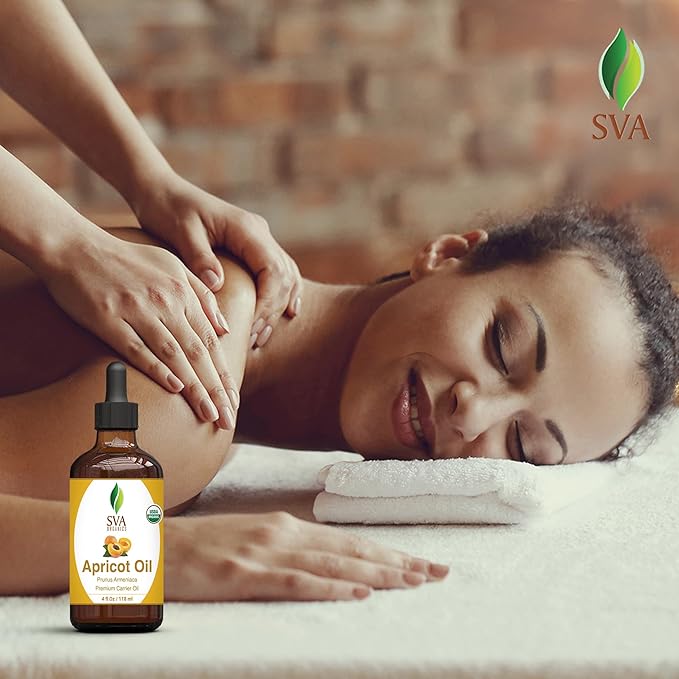 SVA Apricot Seed Oil Organic - 4 Fl Oz – 100% Natural Cold Pressed Organic Apricot Oil - for Face, Skin Care, Hair Care, Scalp Massage & Body Massage – Carrier Oil with Dropper - Bloomnest
