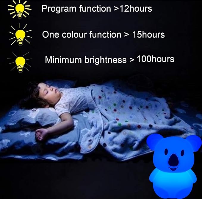 Koala Night Light for Kids Silicone Bedside Bedroom Lighting, Baby Nursery Light Sleeping NightLights, Color Changing Lamps - Eye Caring, Adjustable Brightness & Color, Time Setting - Medium - Bloomnest