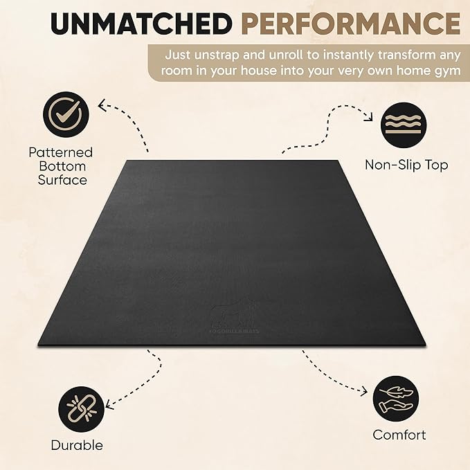 Gorilla Mats Premium Extra Large Exercise Mat – 9' x 6' x 1/4" Ultra Durable, Non-Slip, Workout Mat for Instant Home Gym Flooring – Works Great on Any Floor Type or Carpet – Use With or Without Shoes - Bloomnest