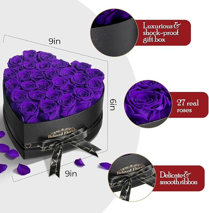 27 Preserved Flowers Rose Birthday Gifts for Women Her Mom Wife Girlfriend Grandma on Valentines Mothers Day Christmas Anniversary Romantic(Purple) - Bloomnest
