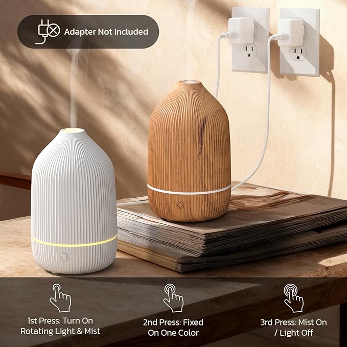 Essential Oil Diffuser, 100ml Aromatherapy Diffuser, Mini Ultrasonic Diffuser for Essential Oil, Home, Office, Cool Mist Humidifier with 7 Led Light, Auto Shut-Off, Wood Grain - Bloomnest