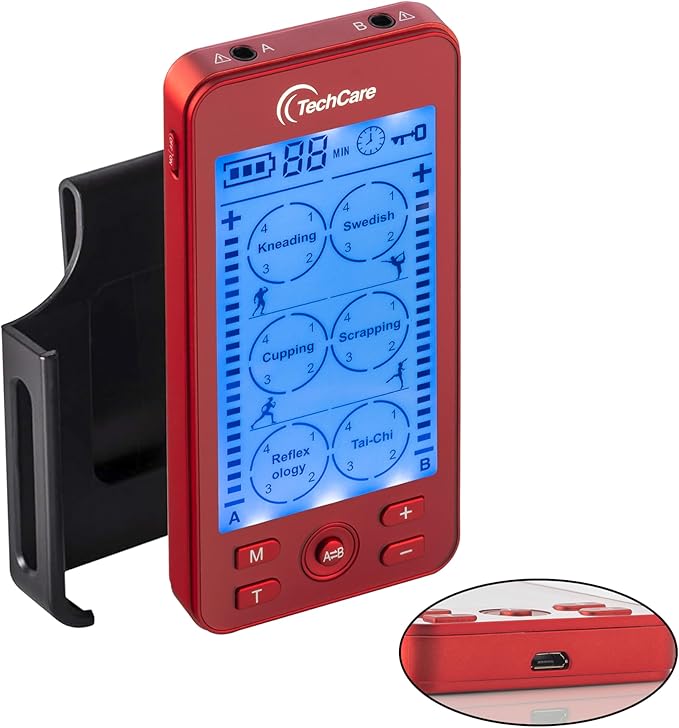 Tens Unit Plus 24 Rechargeable Electronic Pulse Massager Machine Multi Mode Device with All Accessories (Red)