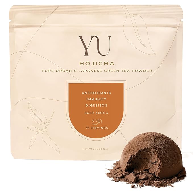 Yu Tea Organic Hojicha Green Tea Powder, 75 Servings | Rich in Antioxidants & EGCG | Pure Japanese Roasted Green Tea | Low Caffeine & Unsweetened Matcha Alternative | Resealable Pouch, 2.65 oz - Bloomnest