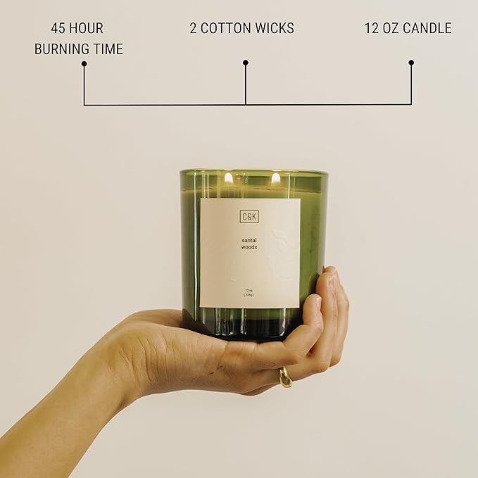 Craft & Kin 12oz Santal Woods Christmas Scented Candle for Home | Premium Green Winter Scented Candles for Men | Made with Natural Soy | Gifts for Men and Women | Nature Collection - Bloomnest