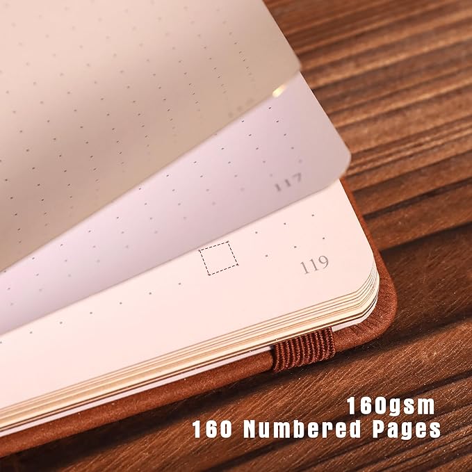 TIEFOSSI Dotted Journal Notebook, Dot Grid Notebook for Women Men, Hardcover PU Leather Journal, 160 GSM Thick Paper, 160 Numbered Pages with Gold Edges, 8 x 8 Square Diary - Bloomnest