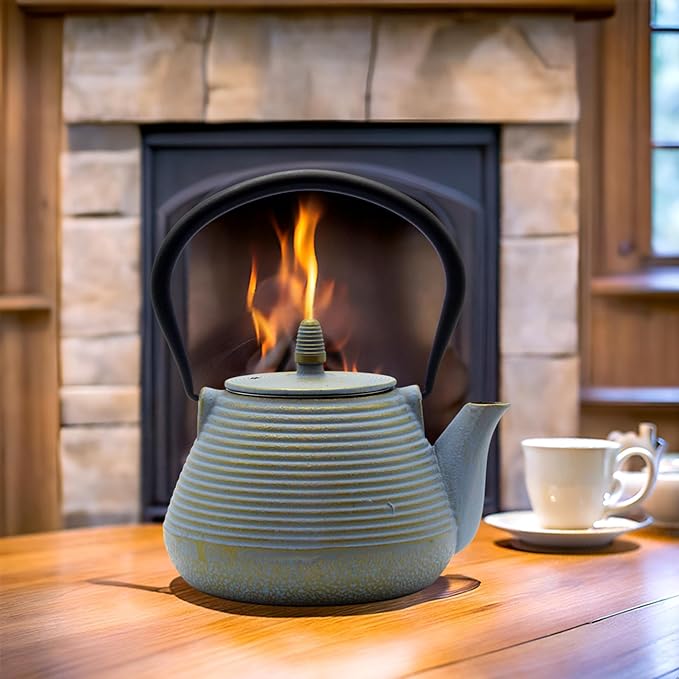 Teapot with Stainless Steel Infuser for Loose Tea, Cast Iron Tea Kettle for Stovetop Safe, Cast Iron Teapot Coated with Enameled Interior(33.8oz/1000ml)