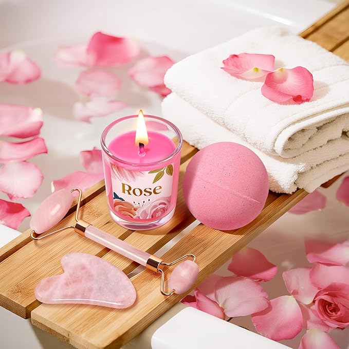 Christmas Gifts for Women - Stocking Stuffers for Women, Luxurious Self Care Relaxation, White Elephant, Birthday, Valentines Day Gift Ideas for Her, Wife, Mom, Unique Pink Beauty Gift Set - Bloomnest