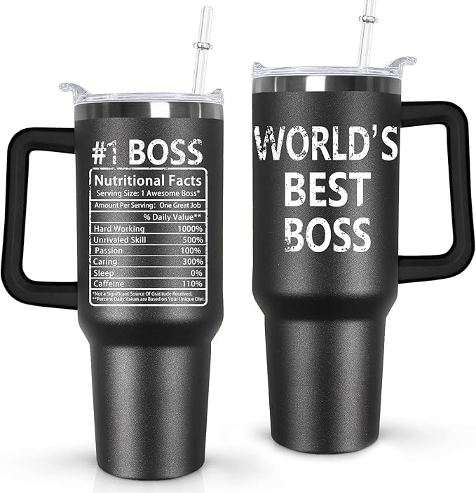 Ceovfoi 40 oz Boss Tumbler for Men - Stainless Steel Insulated Mug with Handle, Lid & Straw, Boss Office Supplies, Perfect Father’s Day/Birthday/Christmas Gifts for Dad, Grandpa, Husband - Bloomnest