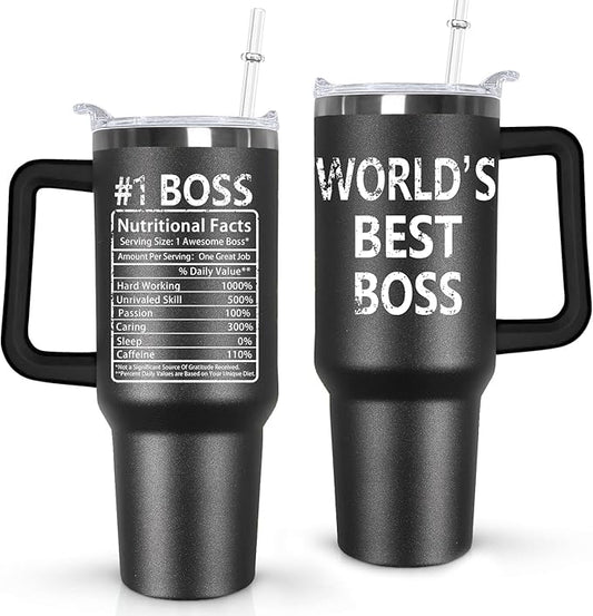 Ceovfoi 40 oz Boss Tumbler for Men - Stainless Steel Insulated Mug with Handle, Lid & Straw, Boss Office Supplies, Perfect Father’s Day/Birthday/Christmas Gifts for Dad, Grandpa, Husband - Bloomnest