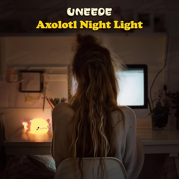 UNEEDE Axolotl Night Light for Kids,Animal Silicone Nursery Night Lamp, Rechargeable Table Lamp Bedside Lamp,Cute Room Decor Night Light for Bedroom,Living Room,Dining,Desk Decorations,Gift - Bloomnest