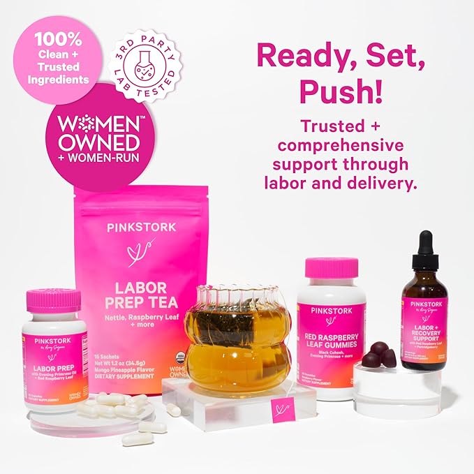 Pink Stork Organic Labor Prep Tea - Red Raspberry Leaf with Chamomile and Rosehip, Pregnancy Must Haves, Postpartum Essentials, Third Trimester - 15 Sachets - Bloomnest