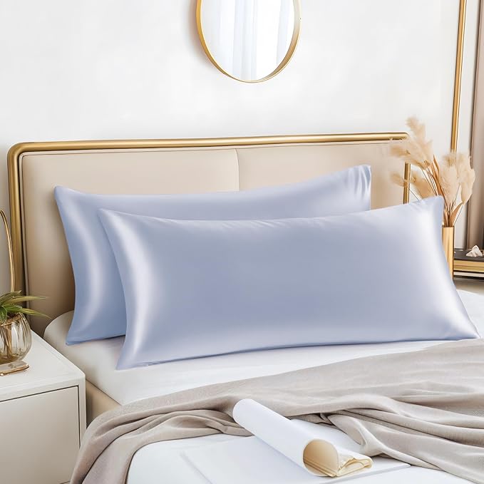 BEDELITE Satin Body Pillow Cover 2 Pack, Super Soft and Cooling Body Pillow Pillowcase for Hair and Skin, Breathable Silky Full Long Pillowcase Cover(20"x54", Evening Haze) - Bloomnest