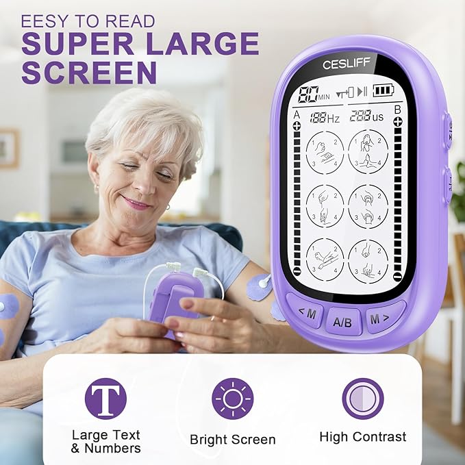 Dual Channel TENS EMS Unit TENS & PMS Unit (Model: YF1503) (Purple) CESLIFF