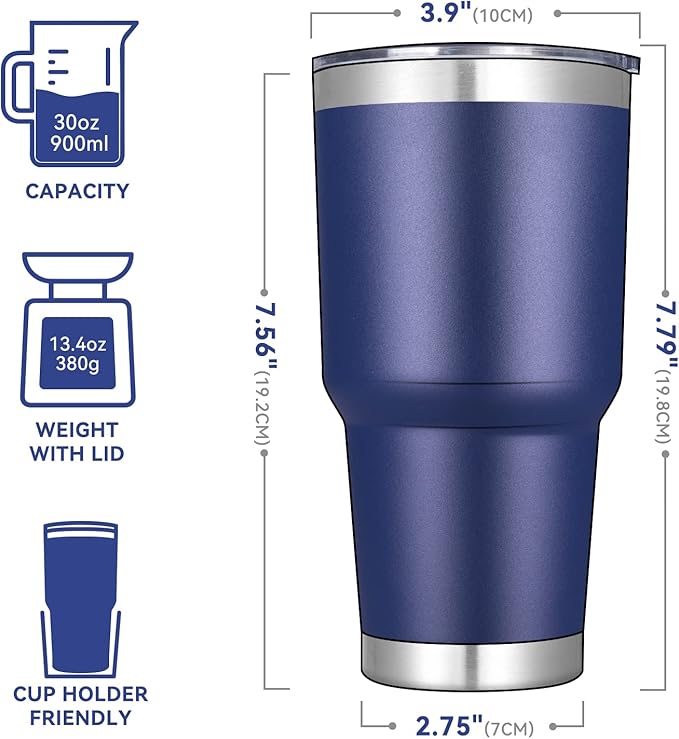 DOMICARE 30 oz Tumbler with Lid and Straw, Stainless Steel Tumblers Bulk, Insulated Vacuum Double Wall Travel Coffee Mug, Durable Powder Coated Tumbler Cup (Navy, 1) - Bloomnest