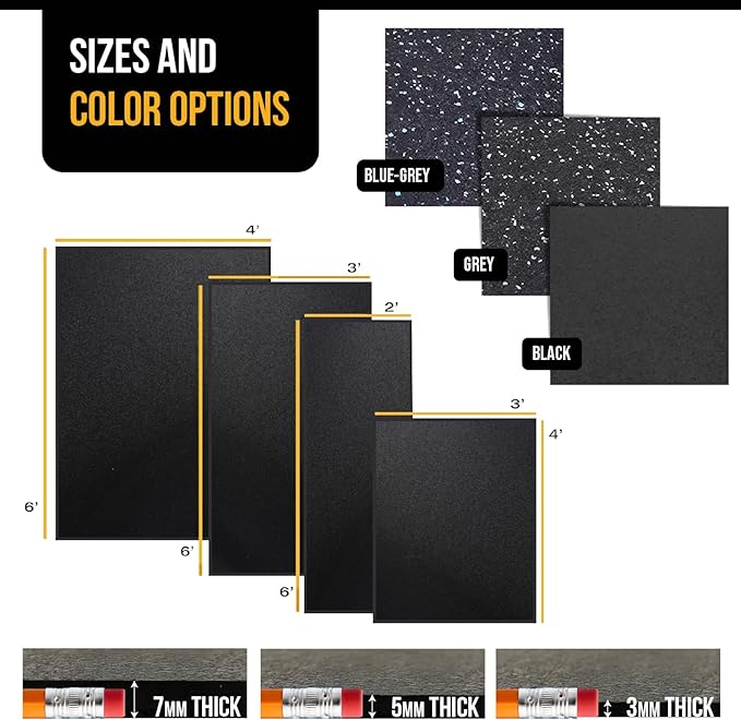 Rubber King Multi-Purpose Exercise Mat - 100% Recycled Thick Rubber Mat for Home Gym Flooring, Non-Slip, Low-Odor Durable Workout Mat for Indoor/Outdoor, Shoe-Friendly