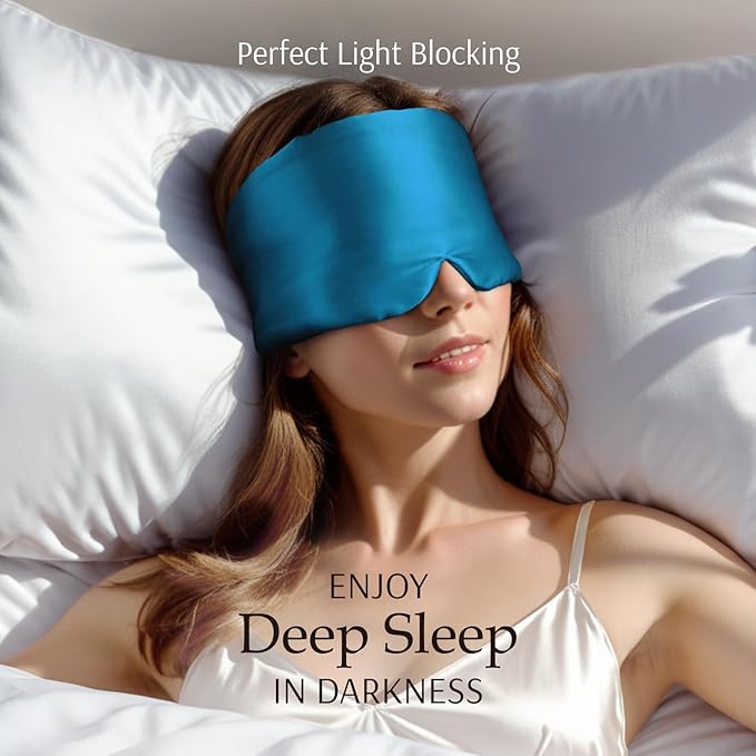 Zenssia 100% Mulberry Silk Sleep Mask Eye Mask for Man and Woman with Adjustable Headband, Full Size Large Sleep Mask & Blindfold for Total Blackout for All Night Sleep, Travel & Nap- Peacock Blue - Bloomnest
