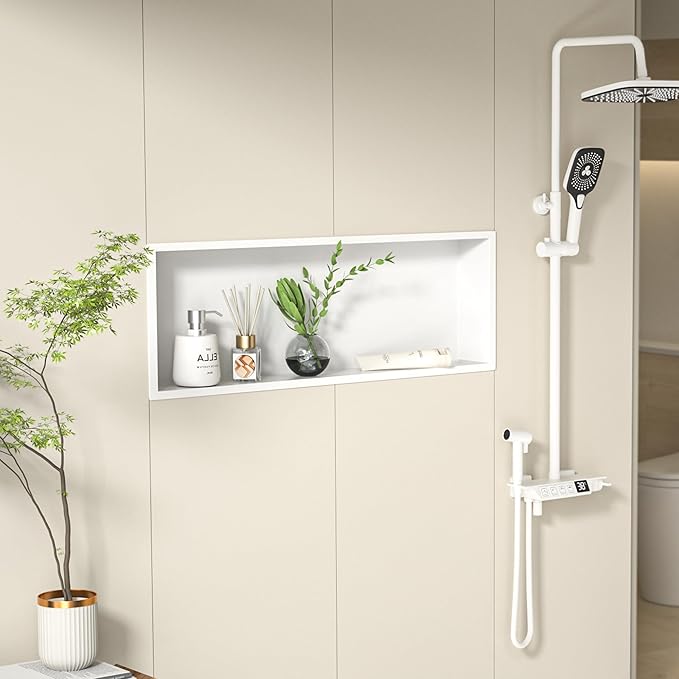 Stainless Steel Shower Niche 36" X 12" White No Tile Needed Niche Shower Recessed Wall Niches for Bathroom Storage Over Mount Installation - Bloomnest