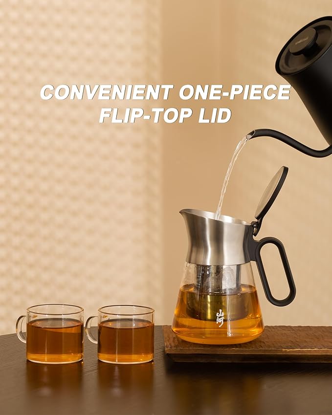 ZENS Design Glass Teapot with Infuser with 2 Cups, 23oz Small Loose Leaf Steeper Pot with Stainless Steel Spout for Hot Tea Diffusers, Oval Handle Clear Tea Infusers Pot for Tea Lovers Gifts - Bloomnest
