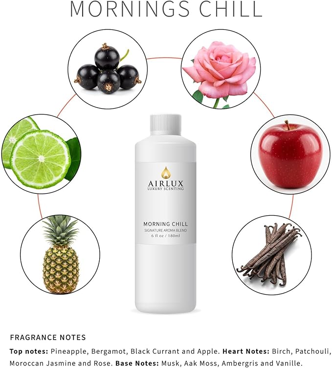 Signature Aroma Oil No. 20 Morning Chill – Pineapple, Lemon, Bergamot – Aroma Oil for Cold Air & Waterless Diffusers and DIY Crafts – 180 mL, 6.1 fl oz Eco Refill Bottle Airlux