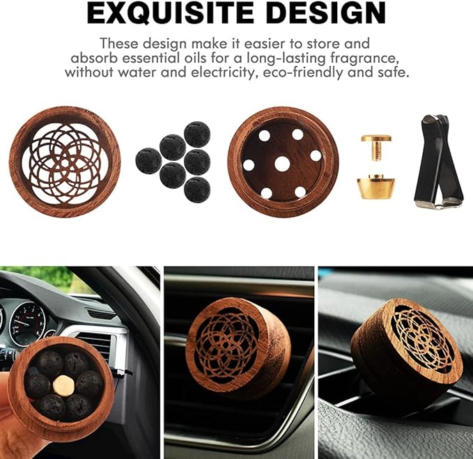 Essential Oil Car Diffuser, 2 PCS Car Aromatherapy Wood Diffuser with Vent Clip - Bloomnest