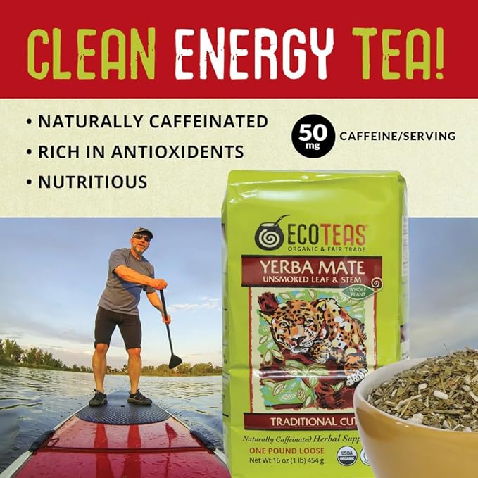 ECOTEAS Organic Yerba Mate Loose Leaf Tea – Unsmoked Detox Herbal Tea for Natural Energy – Coffee Alternative - Kosher, Non-GMO, Gluten-Free - Traditional Cut, 1 lb (Pack of 3) - Bloomnest