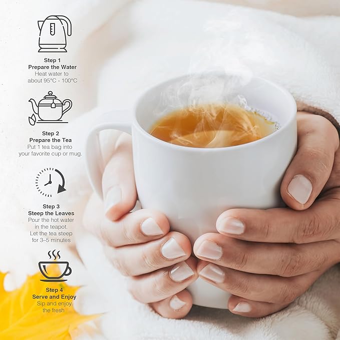 FreshDrinkUS, Premium 40 Tea Bags Daily Rescue Lemon Ginger Tea - 9 Superherbs – 100% Natural Ingredients, Tea Mix for Wellness Boost - Shelf-Stable, Caffeine-Free, Sugar-Free, Vegan - Bloomnest