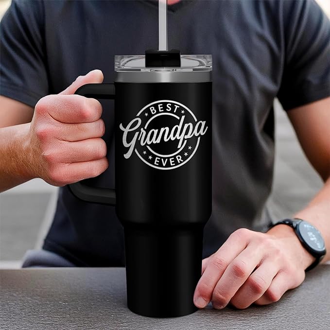 SANDJEST Best Grandpa Ever Tumbler with Handle 40oz, Grandfather Gifts for Birthday Christmas Fathers Day Valentines, Presents for Grandpas Granddad Papa Gifts from Granddaughter Grandson - Bloomnest