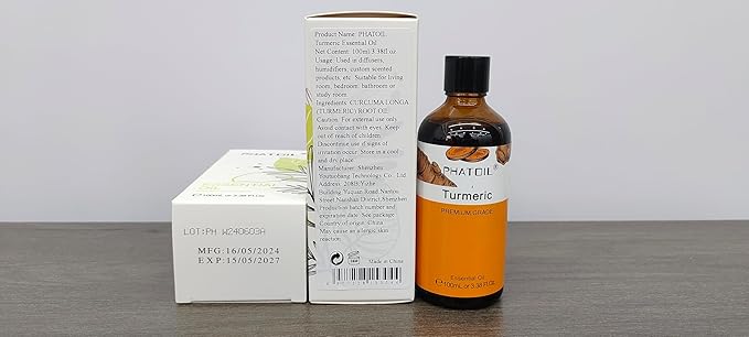 Turmeric 3.38fl.oz Essential Oil, PHATOIL Pure Aromatherapy Oils for Diffuser, Humidifier, Perfect for DIY Soap, Candle, Bath Bombs Making(100ml) - Bloomnest