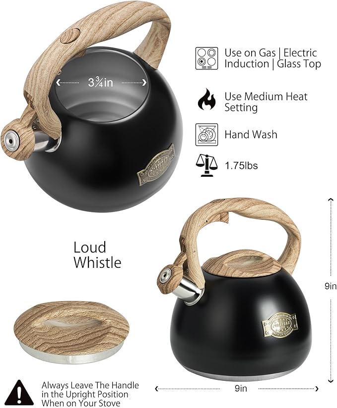 POLIVIAR Tea Kettle, 2.7 Quart Stovetop Tea Kettle, Audible Whistling Teapot, Food Grade Stainless Steel for Anti-Rust, Anti Hot Handle, Suitable for All Heat Sources (JX2022-MH30) - Bloomnest