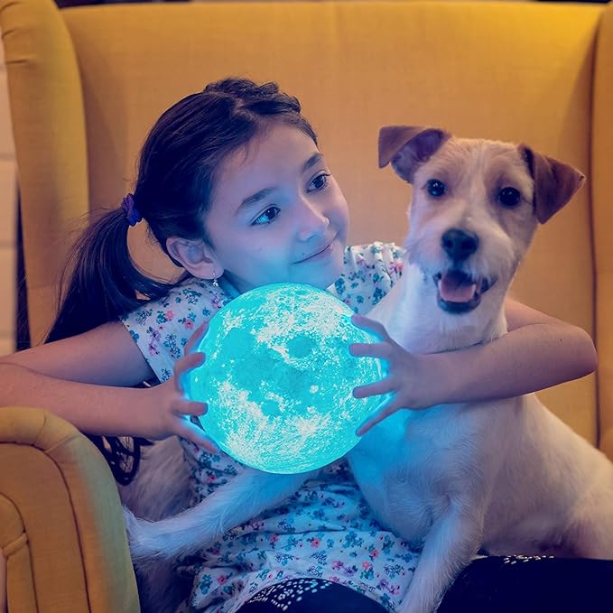 PRUGNA Moon Lamp, 1200mAh Ultra-Long Endurance Night Light, 7.1" 16 Colors LED Moon Light, Remote&Touch Control Room Decor Lamps for Kids Women Gift - Bloomnest