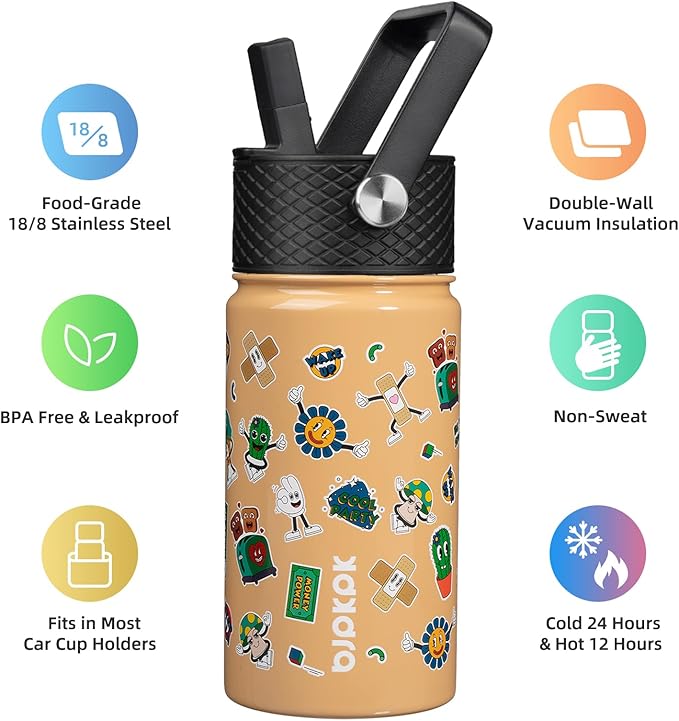 BJPKPK Insulated Water Bottle with Straw Lid, 15 oz Stainless Steel Metal Water Bottles, Reusable Leak Proof BPA Free Water Bottles, Cups, Thermo, Spring Party-Brown - Bloomnest