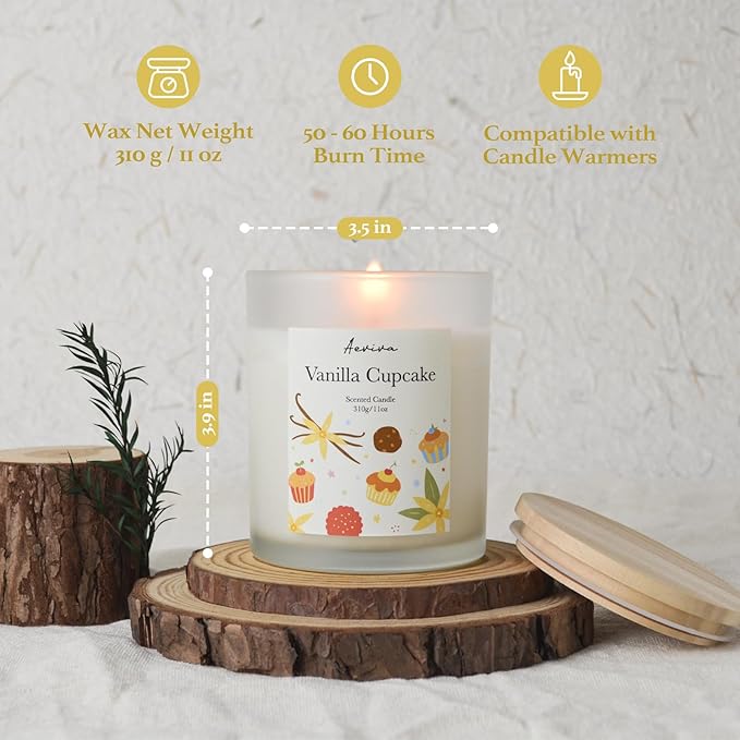 Vanilla Cupcake Scented Candle, 11oz 60 Hour Burn, Natural Soy Wax with Thick Cotton Wick, Highly Scented Aromatherapy Candle for Stress Relief & Meditation, Gifts for Women & Men - Bloomnest