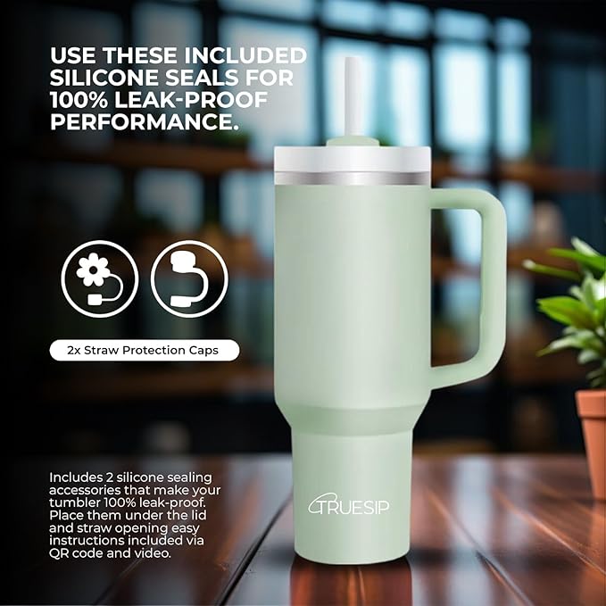 Ultimate 40oz All in One Tumbler - Leak Proof Stainless Steel Tumbler - Includes Silicone Boot, 3 Straws, 2 Straw Caps, & Cleaning Brush (Matcha Cream) - Bloomnest