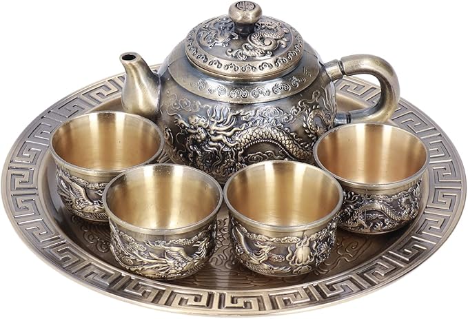 Moroccan Tea Set,Tea Pot Vintage Exquisite Metal Luxurious Relief Pattern with Cups Plate for Table Decoration Gift - Bloomnest