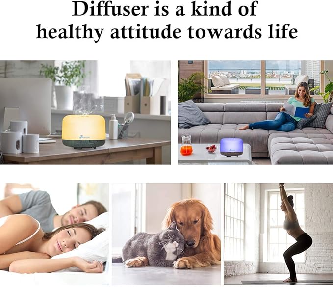 Diffuserlove Essential Oil Diffuser 500ML Aromatherapy Diffuser Mist Humidifiers 7 Color LED Lights Diffusers for Home Office Bedroom (Size:6.7" L x 6.7" W x 4.7" H) - Bloomnest