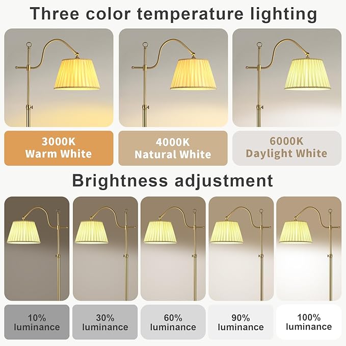 Bright 12W LED Floor Lamps with Smart Remote and Bluetooth,Adjustable Brightness and Color, Gold Brass Boho Mid Century Home Decor,Living Room Sofa Corner Bedroom Bedside Reading Standing Tall Lights