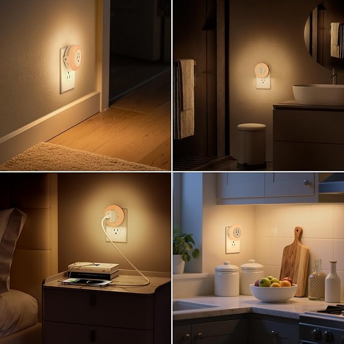 YiaMia Night Lights Plug Into Wall, Dusk to Dawn Sensor Night Light with Outlet, Warm Light Dimmable Nightlights–5-25 Lumens, Auto On/Off, Perfect for Bedroom, Hallway, Living Room & Kitchen,2Pack - Bloomnest