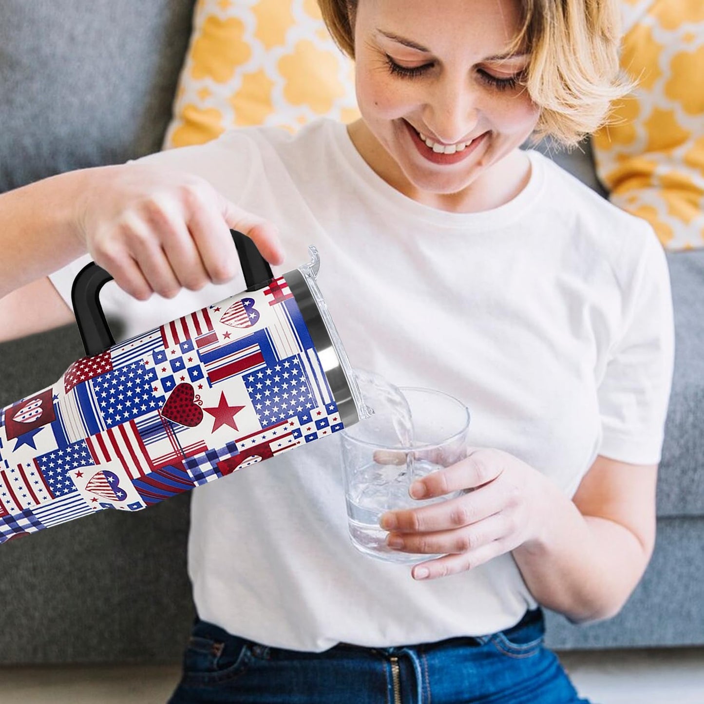 Ceovfoi 4th of July tumbler American Flag Gifts -40 oz Patriotic Vacuum Insulated Stainless Steel Travel Tumblers with Handle Lid and Straw,Patriotic Military Gifts For Veterans, Police, Fathers Day