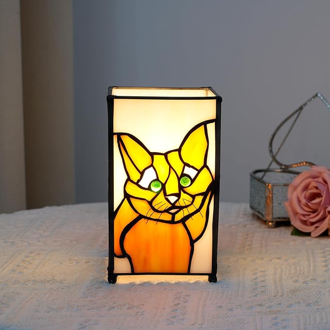 Tiffany Lamp Stained Glass lamp Small Bedside Table Lamps for Living Room Home Decor,Girls Women Birthday Christmas Thanksgiving Day Gift,Cat - Bloomnest
