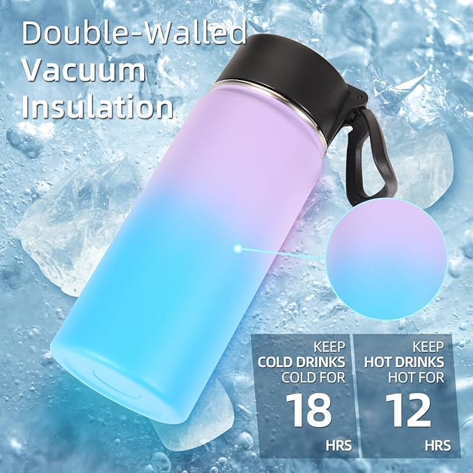 Volhoply 16 OZ Kids Water Bottle Bulk 4 Pack,Insulated Sports Bottles with Straw Lid,Stainless Steel Bottle with Handle Keep Cold,Double Wall Vacuum Tumbler Cups for School,Girls(Assorted, 4) - Bloomnest