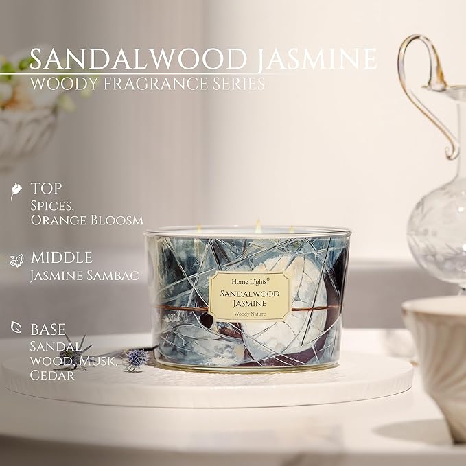 HomeLights Soy Wax Candles for Home Scented, 4-Wick Candles in Sandalwood Jasmine Scented, Industrial Chic Aromatherapy Candles Gift for Parties, Relaxing, 18oz - Bloomnest