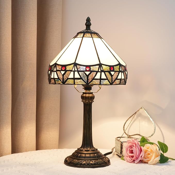 Tiffany Lamp Bedside Table Lamp-Nightstand,Stained Glass Lamp for Bedroom Dorm Living Kitchen, Aesthetic Cute Home Decor Gift,8 inch Rome - Bloomnest