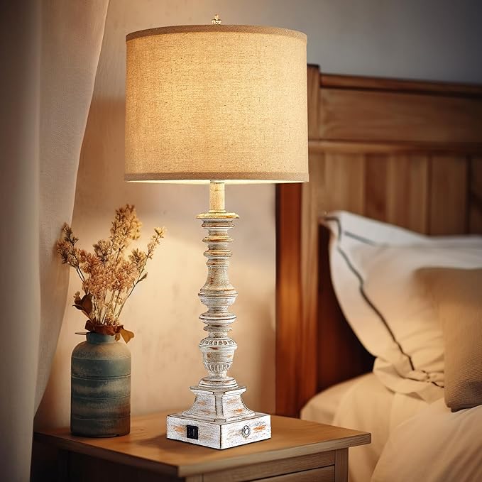 Farmhouse Table Lamps for Bedroom Set of 2 Vintage 3-Way Dimmable Touch Control Nightstand Lamps, Bedside Lamps for Living Room, Traditional Nightstand Lamp End Table lamps 28.5" (Bulbs Included) - Bloomnest