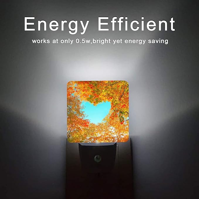 Blue Heart Sky Night Light,Autumn Red Maple Leaves Forest Trees Plug-in Night Lights with Dusk-to-Dawn Sensor for Stairway/Hallway/Bedroom Sleep Friendly Ideal for Women/Girls/Boys Gift,0.5W - Bloomnest