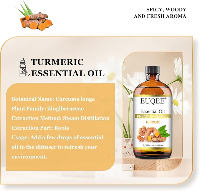 EUQEE Turmeric Essential Oil 118 ml Pure Turmeric Essential Oil for Diffusers, Candle Making, DIY Soap - 4Fl. Oz - Bloomnest