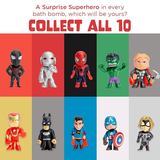 Superhero Bath Bombs for Kids & Boys with Surprise Hero Toys Inside (1 Pack) - Large Bubble Bath Bombs for Boys & Girls - Gift for Children & Stocking Stuffers - Fruity Scent, USA Made by Two Sisters - Bloomnest